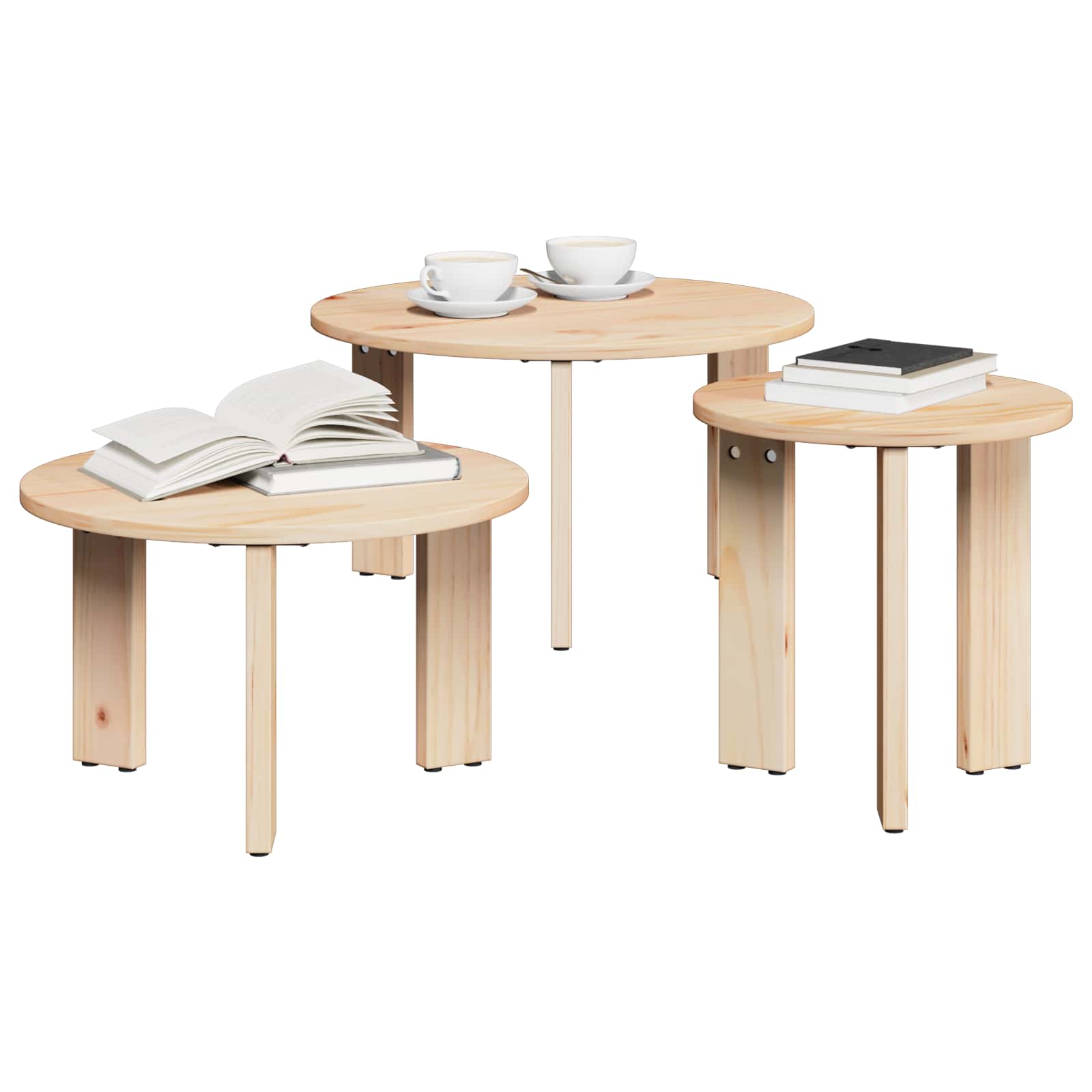 Salontafel 3 pcs Naturel Massief grenenhout is nu te koop bij PeponiXL, paradijselijk wonen!