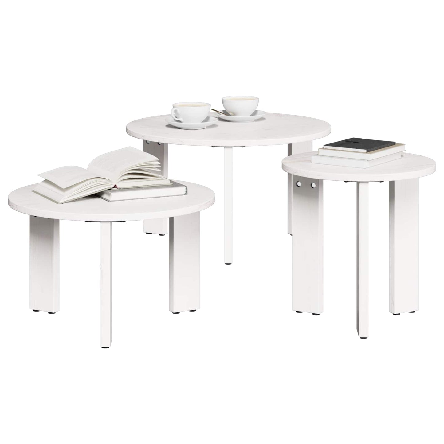 Salontafel 3 pcs Wit Massief grenenhout is nu te koop bij PeponiXL, paradijselijk wonen!