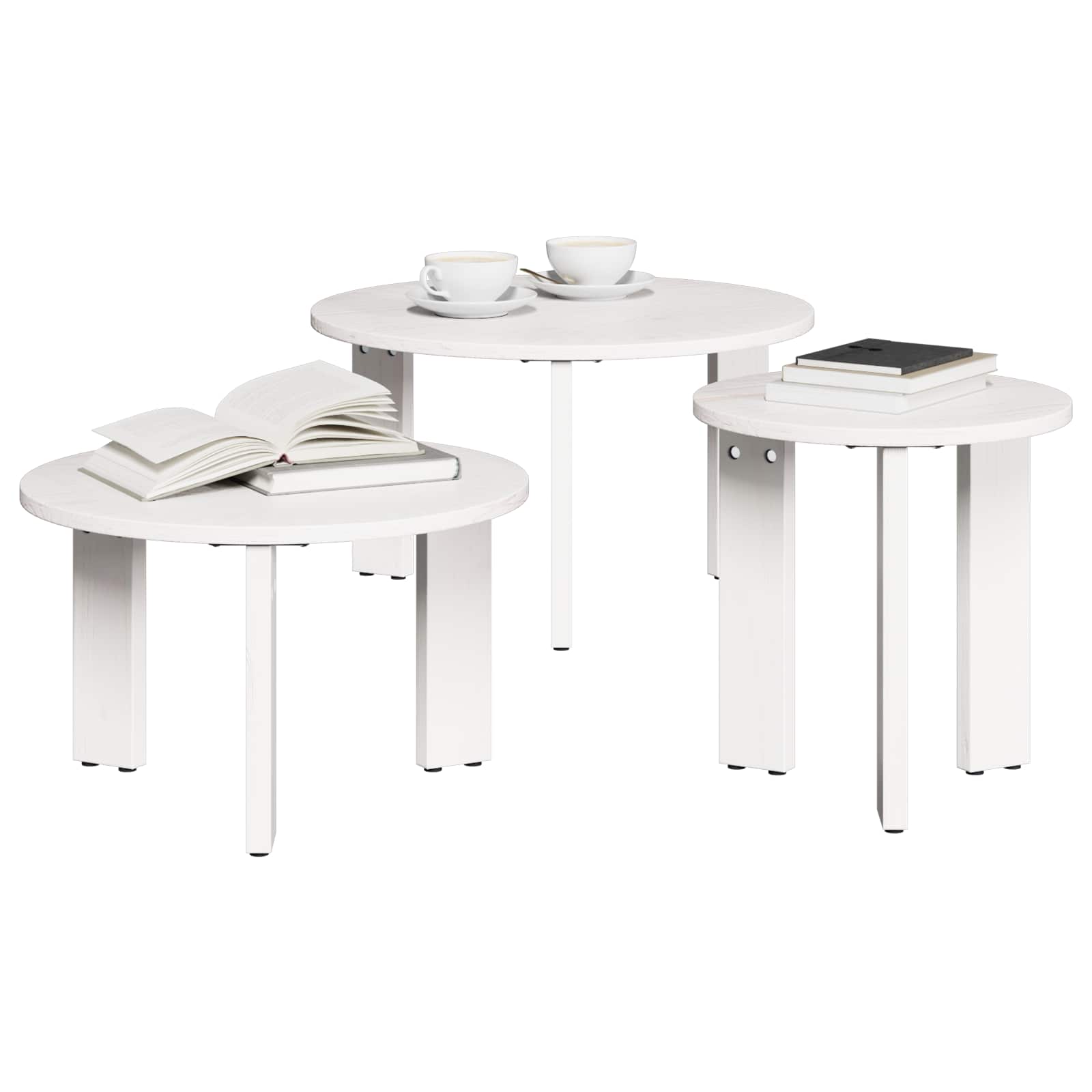 Salontafel 3 pcs Wit Massief grenenhout is nu te koop bij PeponiXL, paradijselijk wonen!