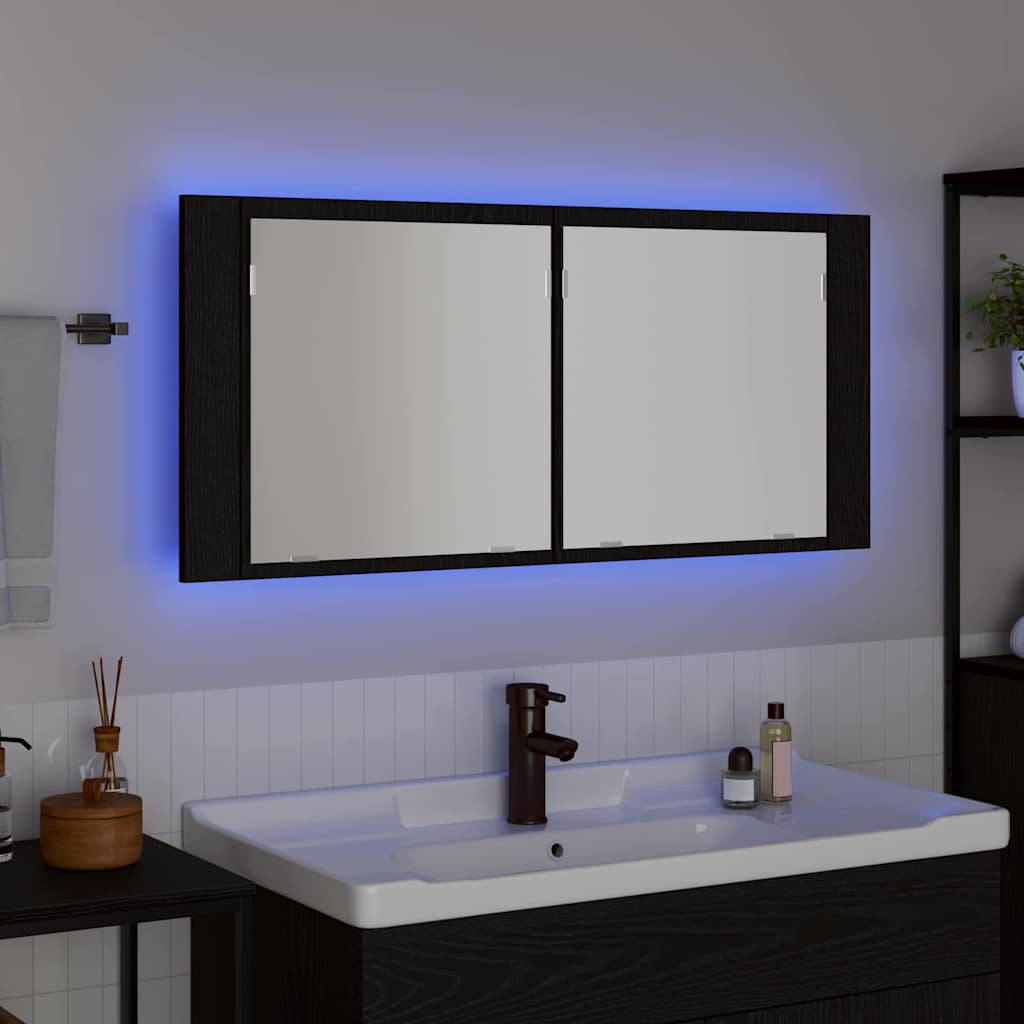 LED Spiegelkast Zwart Eiken 100 x 12 x 45 cm Bewerkt hout is nu te koop bij PeponiXL, paradijselijk wonen!