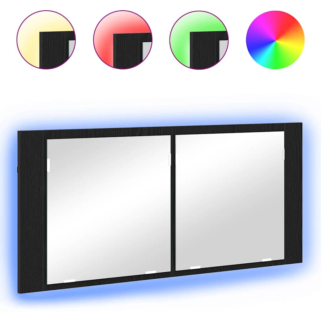 LED Spiegelkast Zwart Eiken 100 x 12 x 45 cm Bewerkt hout is nu te koop bij PeponiXL, paradijselijk wonen!