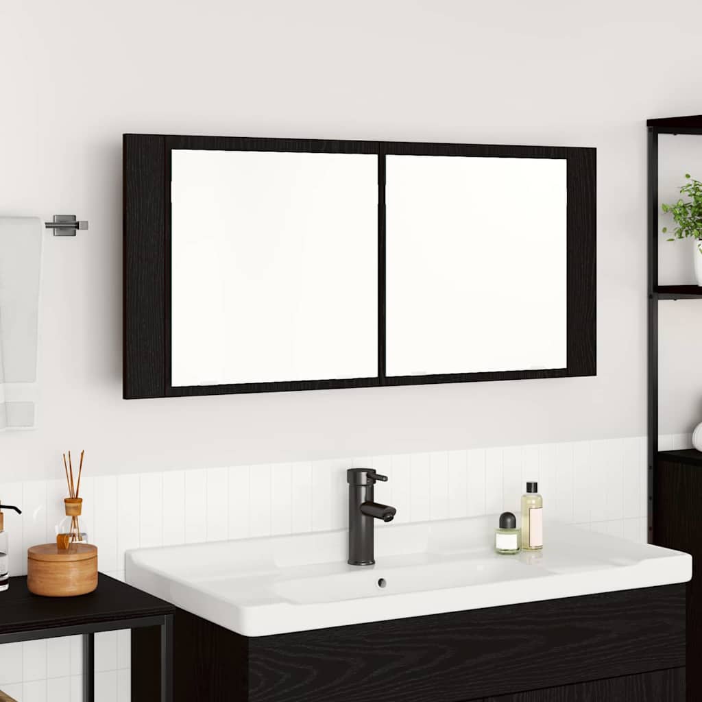 LED Spiegelkast Zwart Eiken 100 x 12 x 45 cm Bewerkt hout is nu te koop bij PeponiXL, paradijselijk wonen!