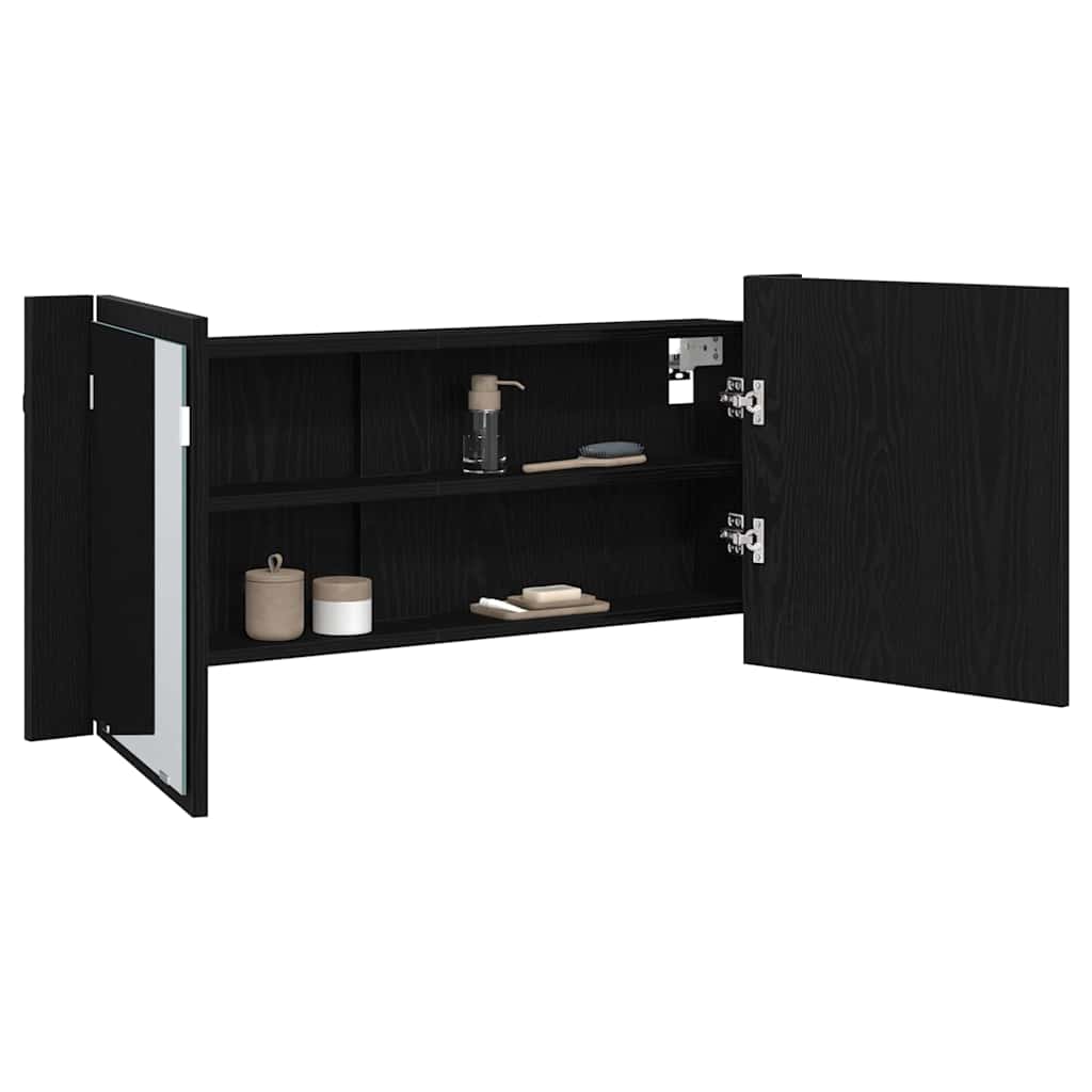 LED Spiegelkast Zwart Eiken 100 x 12 x 45 cm Bewerkt hout is nu te koop bij PeponiXL, paradijselijk wonen!