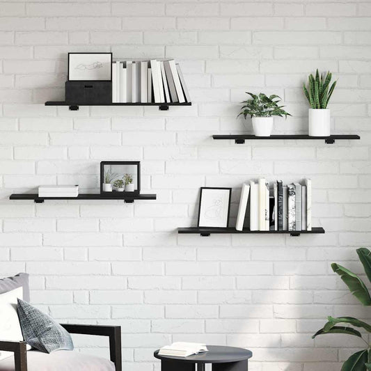 Boekenplank Bord 4 pcs Zwart 80 x 20 x 1,5 cm Bewerkt hout is nu te koop bij PeponiXL, paradijselijk wonen!
