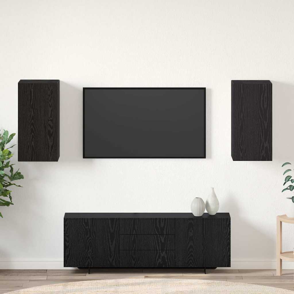 Wand TV Kast 2 pcs Zwart Eiken 30,5 x 30 x 60 cm Bewerkt hout is nu te koop bij PeponiXL, paradijselijk wonen!