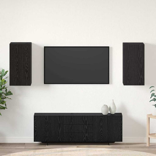 Wand TV Kast 2 pcs Zwart Eiken 30,5 x 30 x 60 cm Bewerkt hout is nu te koop bij PeponiXL, paradijselijk wonen!