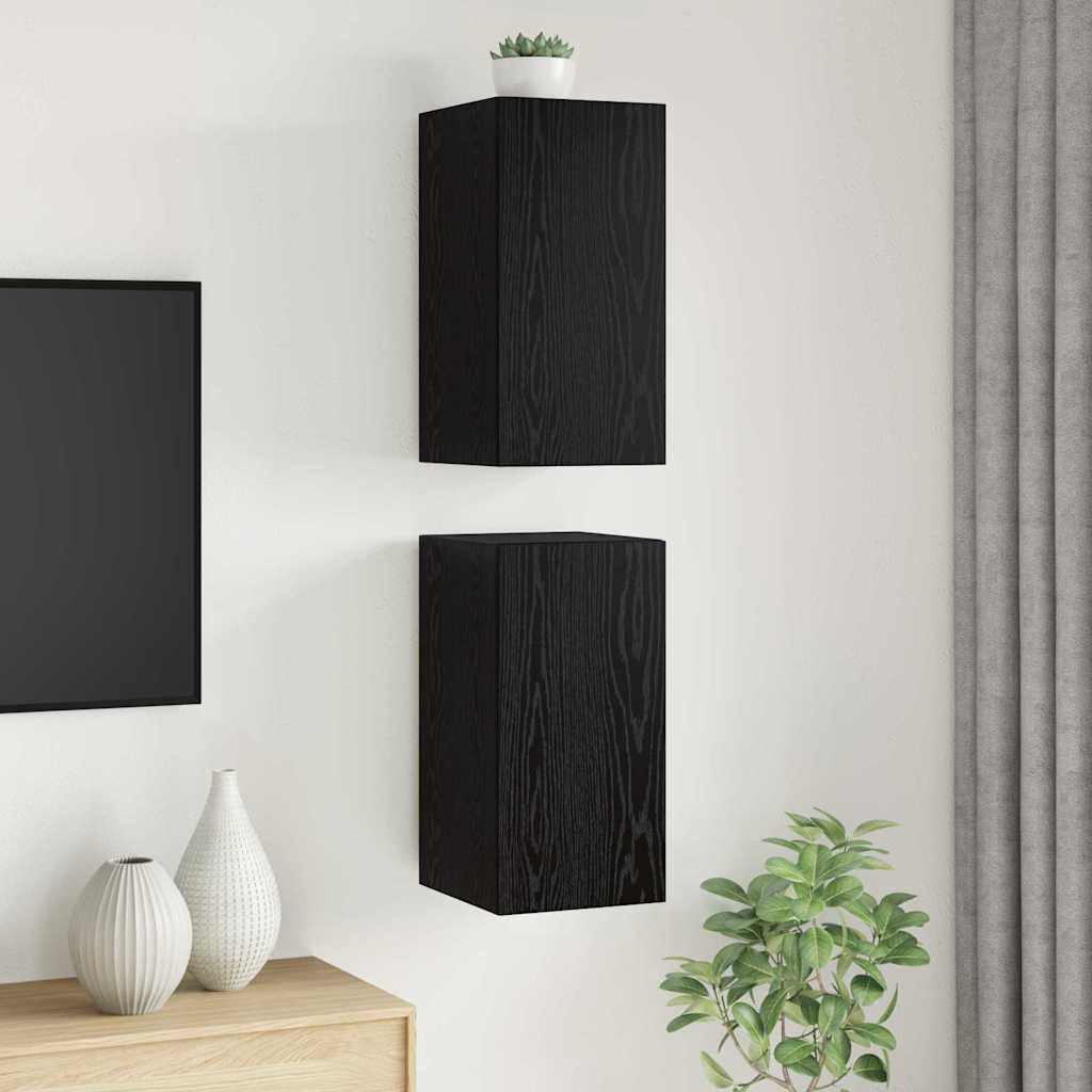Wand TV Kast 2 pcs Zwart Eiken 30,5 x 30 x 60 cm Bewerkt hout is nu te koop bij PeponiXL, paradijselijk wonen!