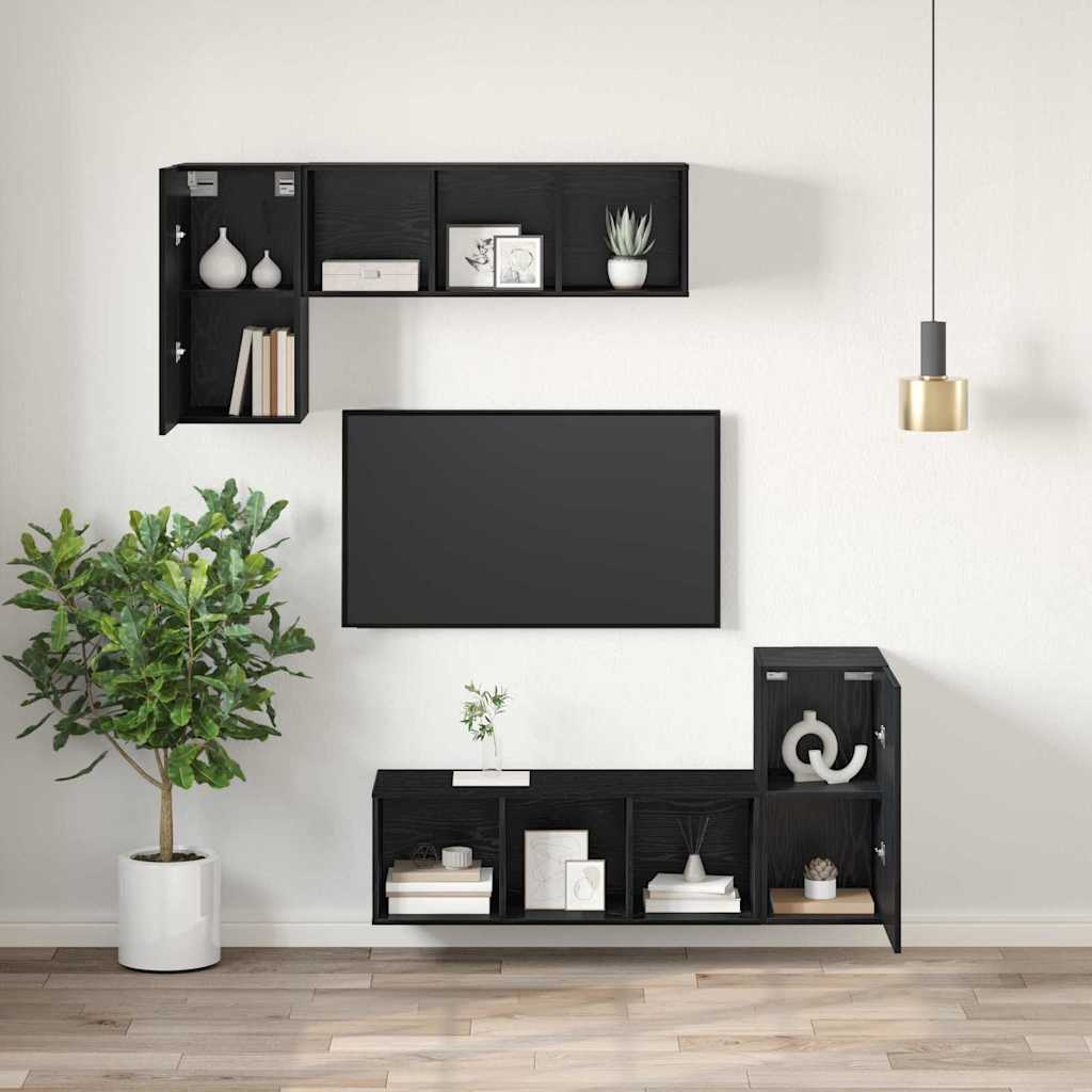 Wand TV Kast 2 pcs Zwart Eiken 30,5 x 30 x 60 cm Bewerkt hout is nu te koop bij PeponiXL, paradijselijk wonen!