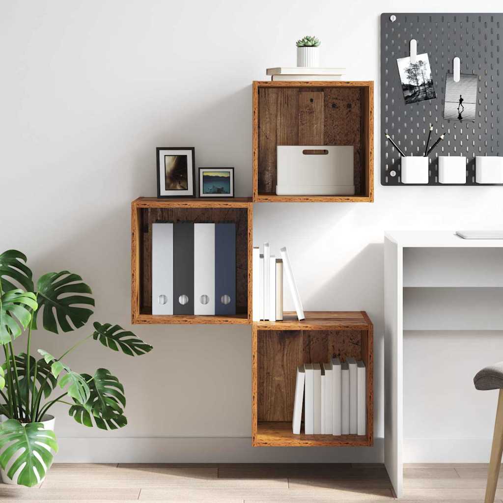 Wandkast met plank Oudhout 37 x 37 x 37 cm Bewerkt hout is nu te koop bij PeponiXL, paradijselijk wonen!