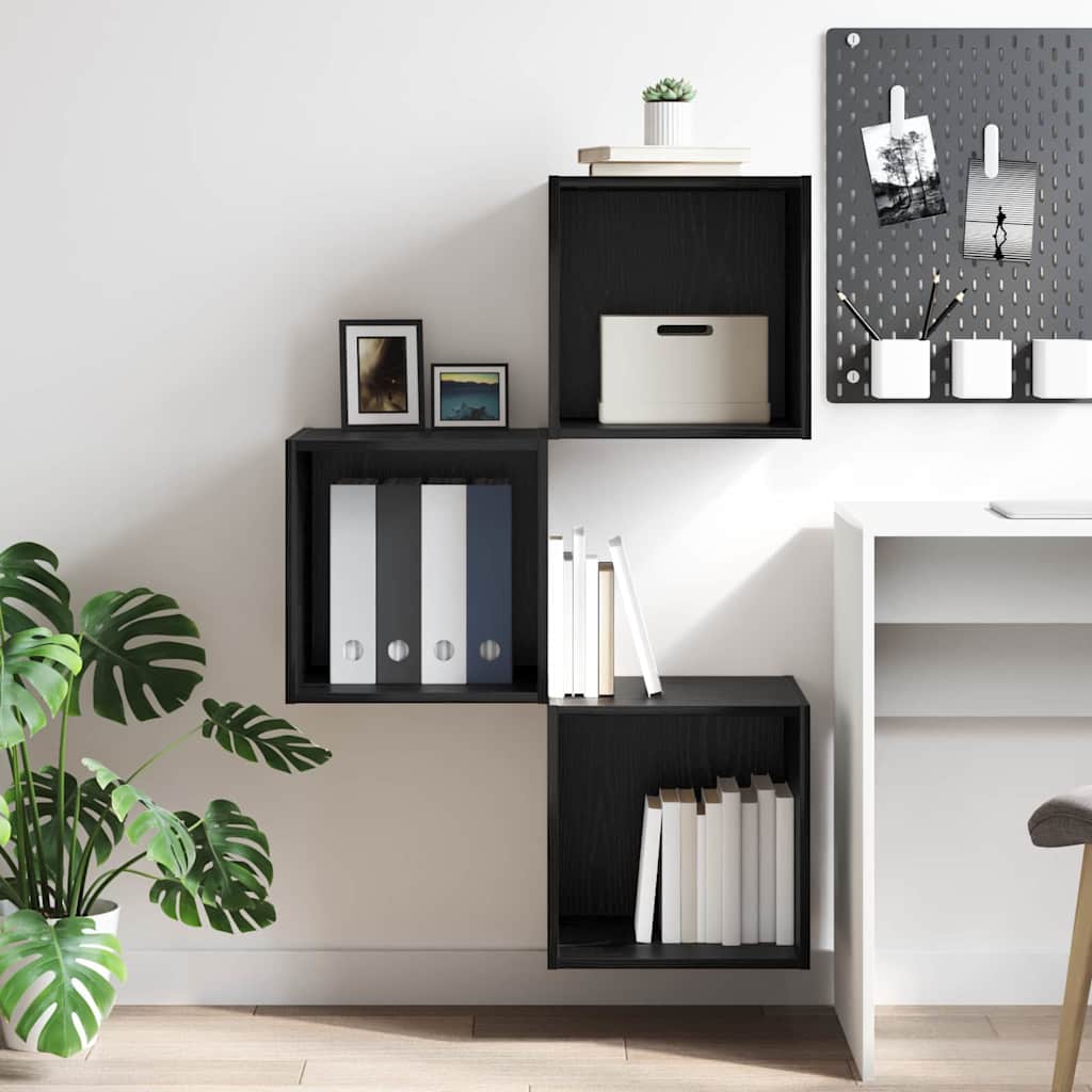 Wandkast met plank Zwart Eiken 37 x 37 x 37 cm Bewerkt hout is nu te koop bij PeponiXL, paradijselijk wonen!