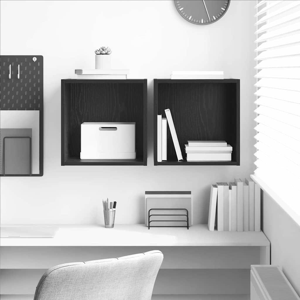 Wandkast 2 pcs Zwart Eiken 37 x 37 x 37 cm Bewerkt hout is nu te koop bij PeponiXL, paradijselijk wonen!
