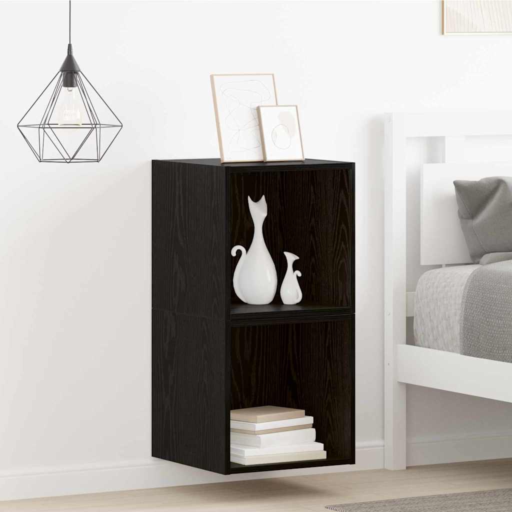 Wandkast 2 pcs Zwart Eiken 37 x 37 x 37 cm Bewerkt hout is nu te koop bij PeponiXL, paradijselijk wonen!