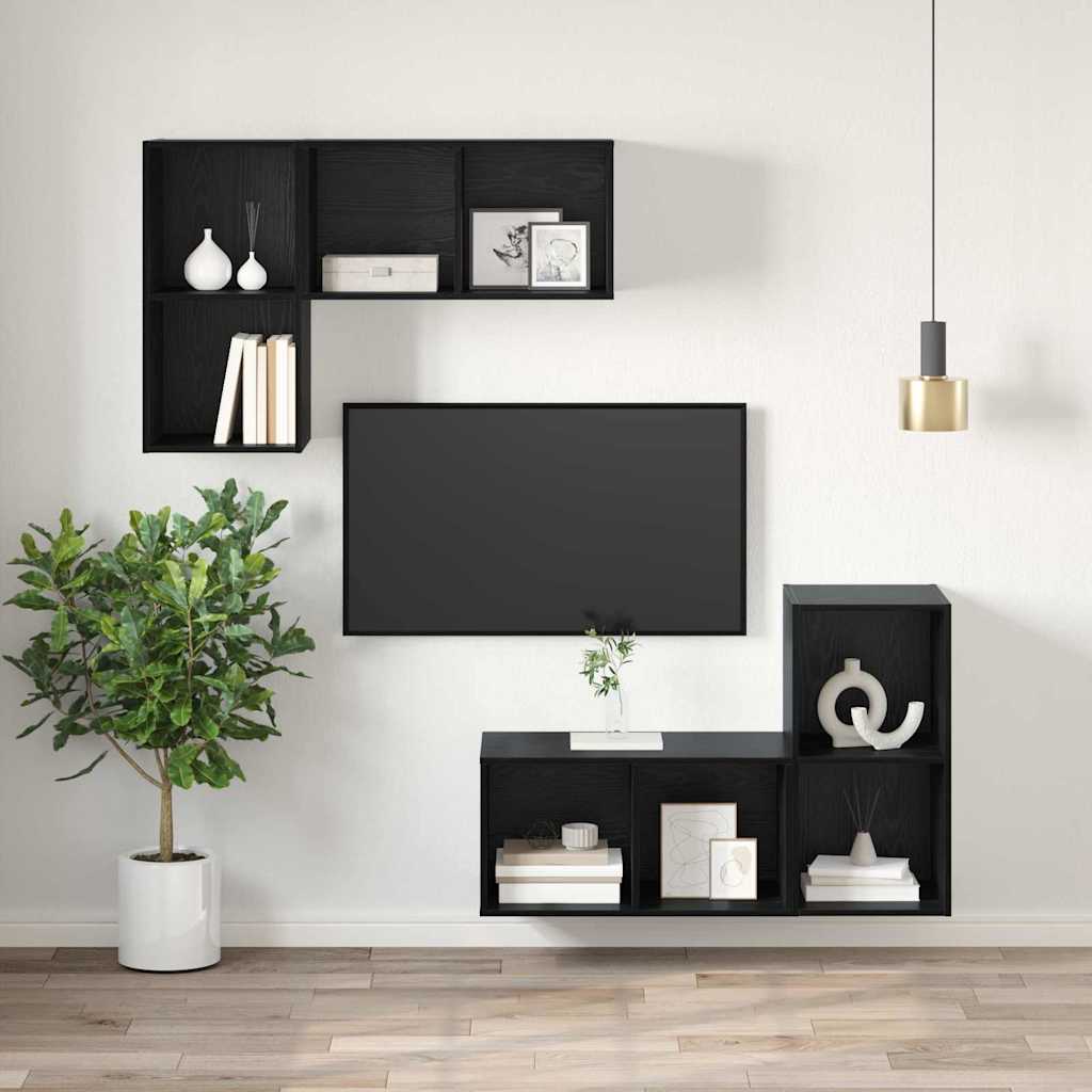 Tv-meubelset Zwart Eiken 37 x 37 x 72 cm Bewerkt hout is nu te koop bij PeponiXL, paradijselijk wonen!