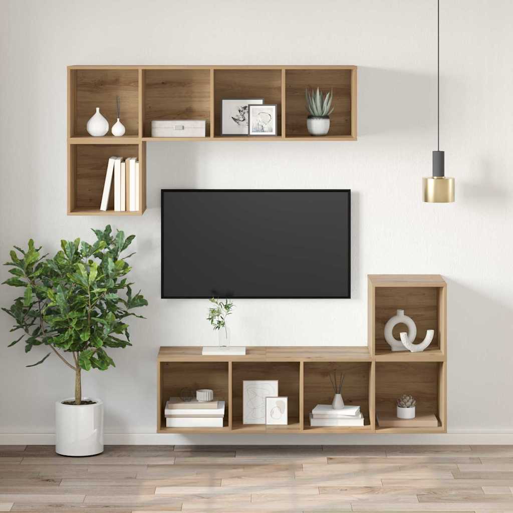 Tv-meubelset Artisan Eiken 37 x 37 x 107 cm Bewerkt hout is nu te koop bij PeponiXL, paradijselijk wonen!