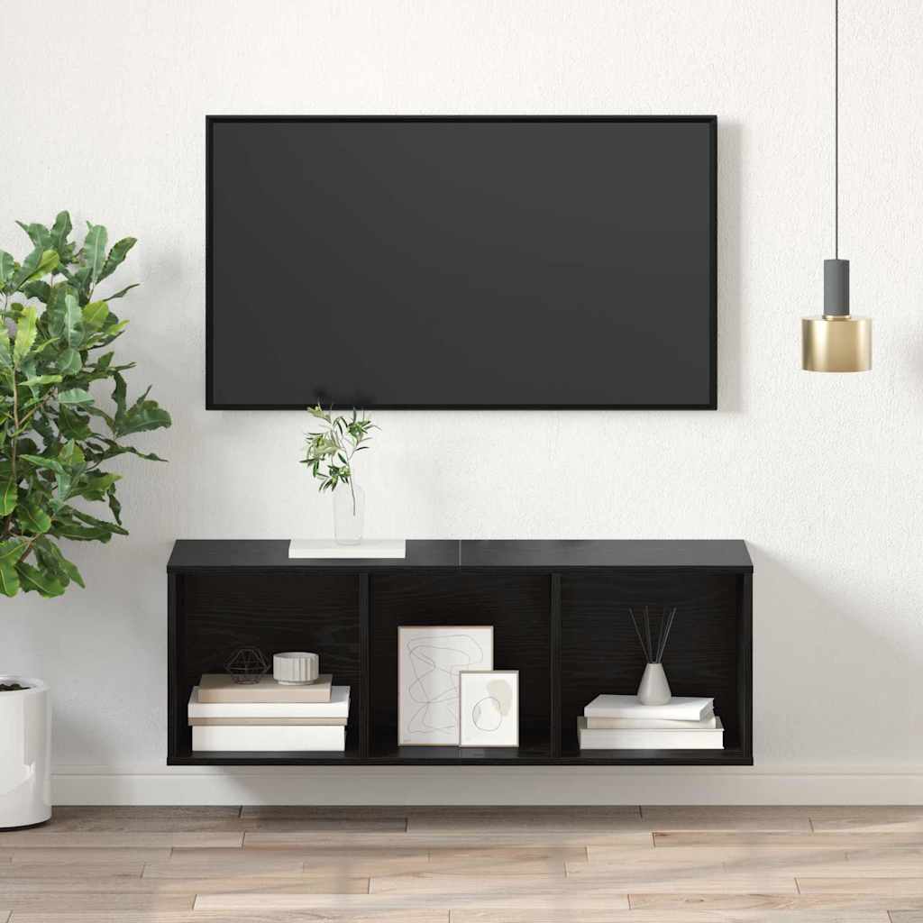 Tv-meubelset Zwart Eiken 37 x 37 x 107 cm Bewerkt hout is nu te koop bij PeponiXL, paradijselijk wonen!