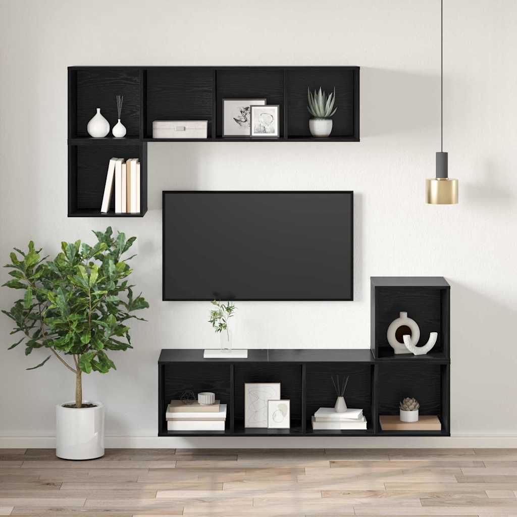 Tv-meubelset Zwart Eiken 37 x 37 x 107 cm Bewerkt hout is nu te koop bij PeponiXL, paradijselijk wonen!