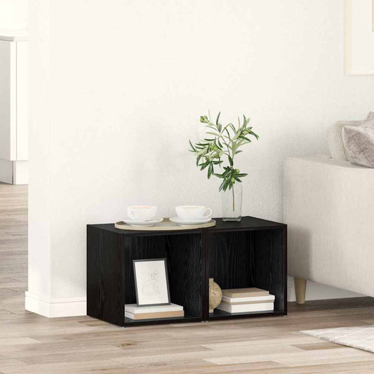 Tv-meubelset 2 pcs Zwart 37 x 35 x 37,5 cm Bewerkt hout is nu te koop bij PeponiXL, paradijselijk wonen!