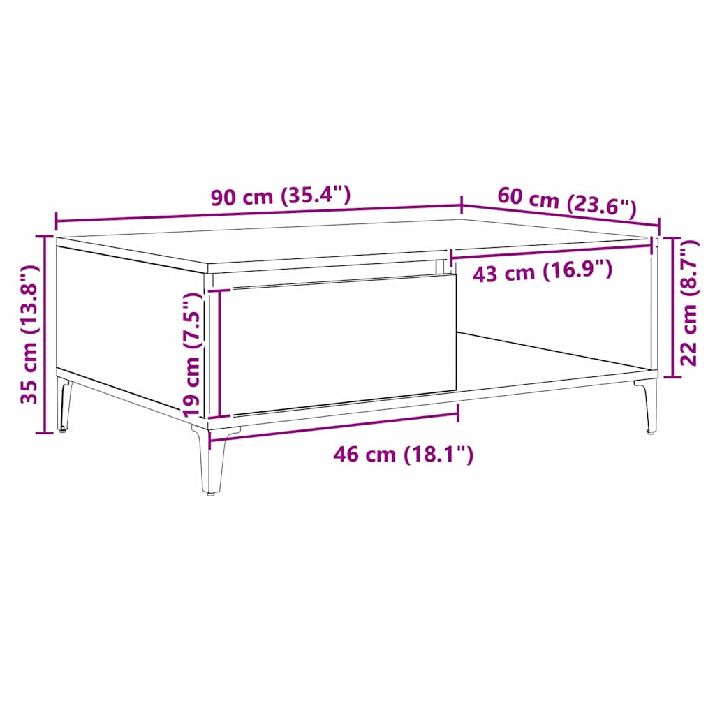Salontafel Oud hout 90 x 60 x 35 cm Bewerkt hout is nu te koop bij PeponiXL, paradijselijk wonen!