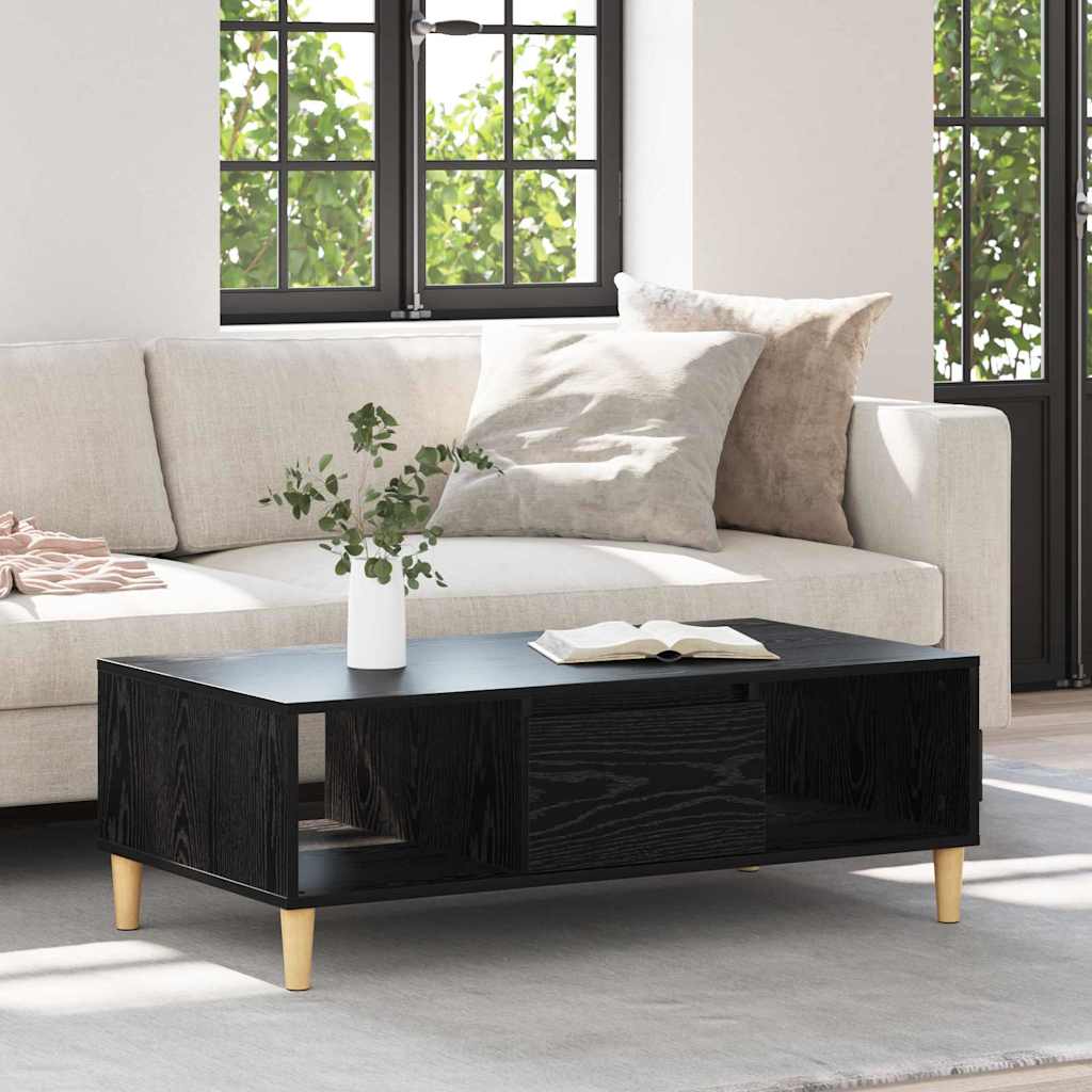 Salontafel Zwart Eiken 102 x 55 x 35 cm Bewerkt hout is nu te koop bij PeponiXL, paradijselijk wonen!