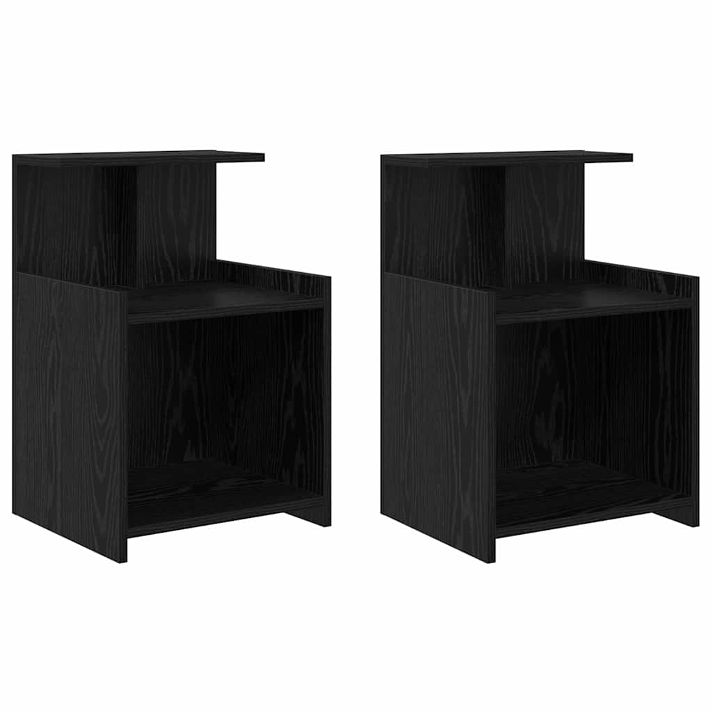 Nachtkastje 2 pcs Zwart Eiken 40 x 35 x 60 cm Bewerkt hout is nu te koop bij PeponiXL, paradijselijk wonen!