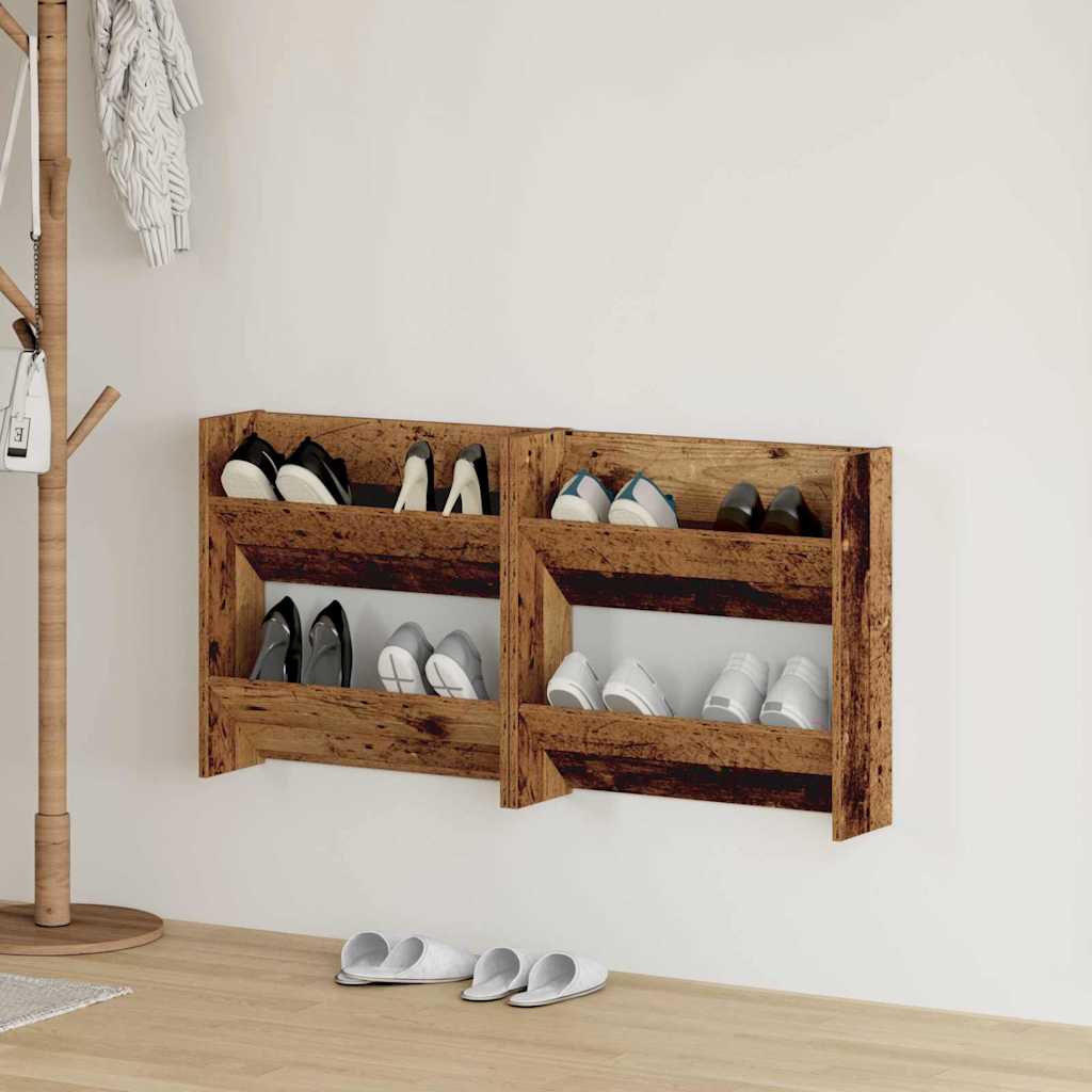 Schoenenkast 2 pcs Oudhout 60 x 18 x 60 cm Bewerkt hout is nu te koop bij PeponiXL, paradijselijk wonen!