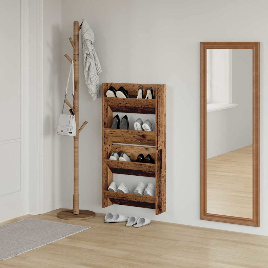 Schoenenkast 2 pcs Oudhout 60 x 18 x 60 cm Bewerkt hout is nu te koop bij PeponiXL, paradijselijk wonen!