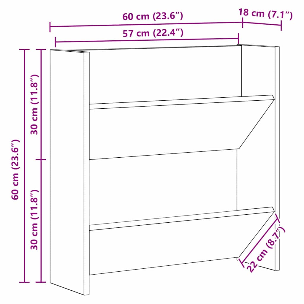 Schoenenkast 2 pcs Oudhout 60 x 18 x 60 cm Bewerkt hout is nu te koop bij PeponiXL, paradijselijk wonen!