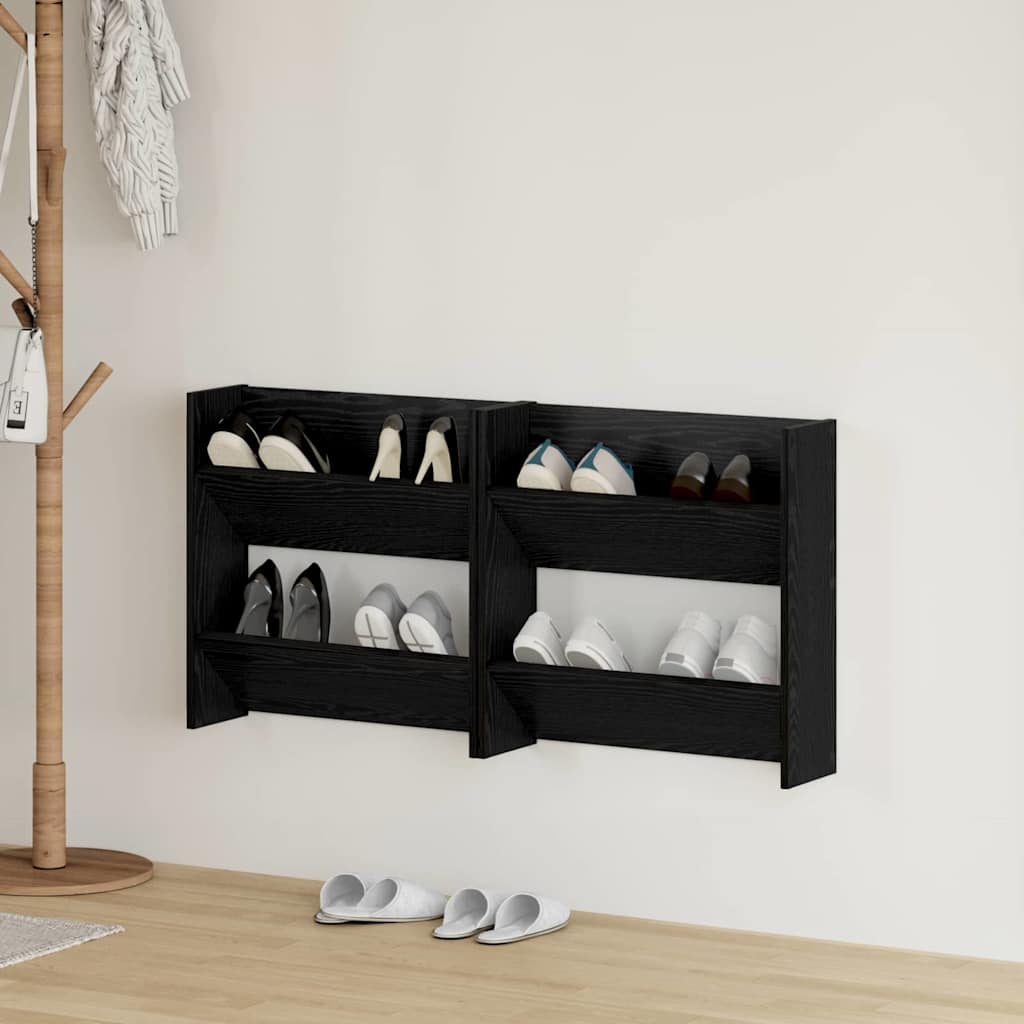 Schoenenkast 2 pcs Zwart Eiken 60 x 18 x 60 cm Bewerkt hout is nu te koop bij PeponiXL, paradijselijk wonen!