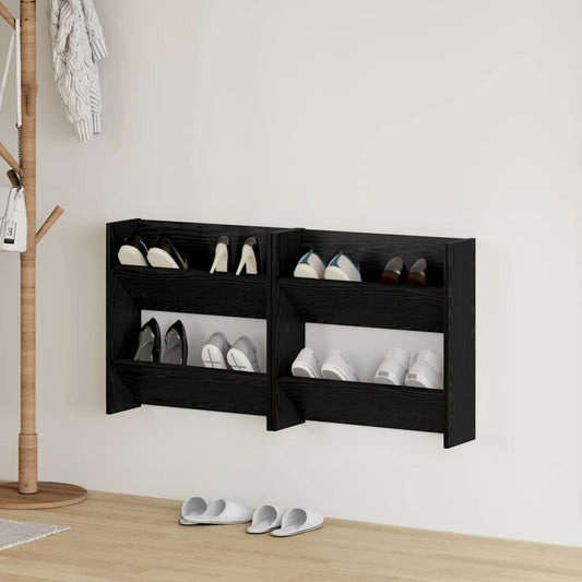Schoenenkast 2 pcs Zwart Eiken 60 x 18 x 60 cm Bewerkt hout is nu te koop bij PeponiXL, paradijselijk wonen!