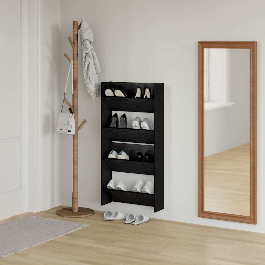 Schoenenkast 2 pcs Zwart Eiken 60 x 18 x 60 cm Bewerkt hout is nu te koop bij PeponiXL, paradijselijk wonen!