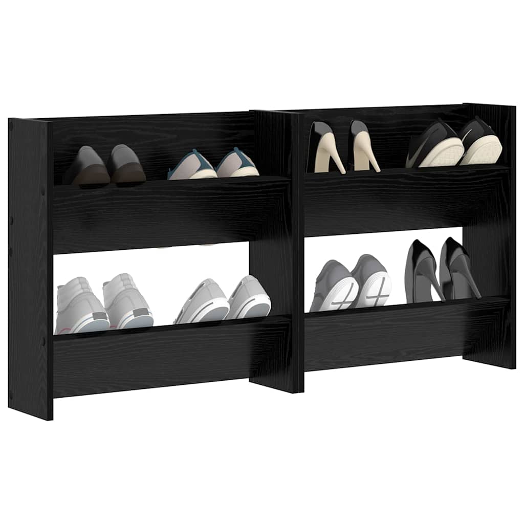 Schoenenkast 2 pcs Zwart Eiken 60 x 18 x 60 cm Bewerkt hout is nu te koop bij PeponiXL, paradijselijk wonen!