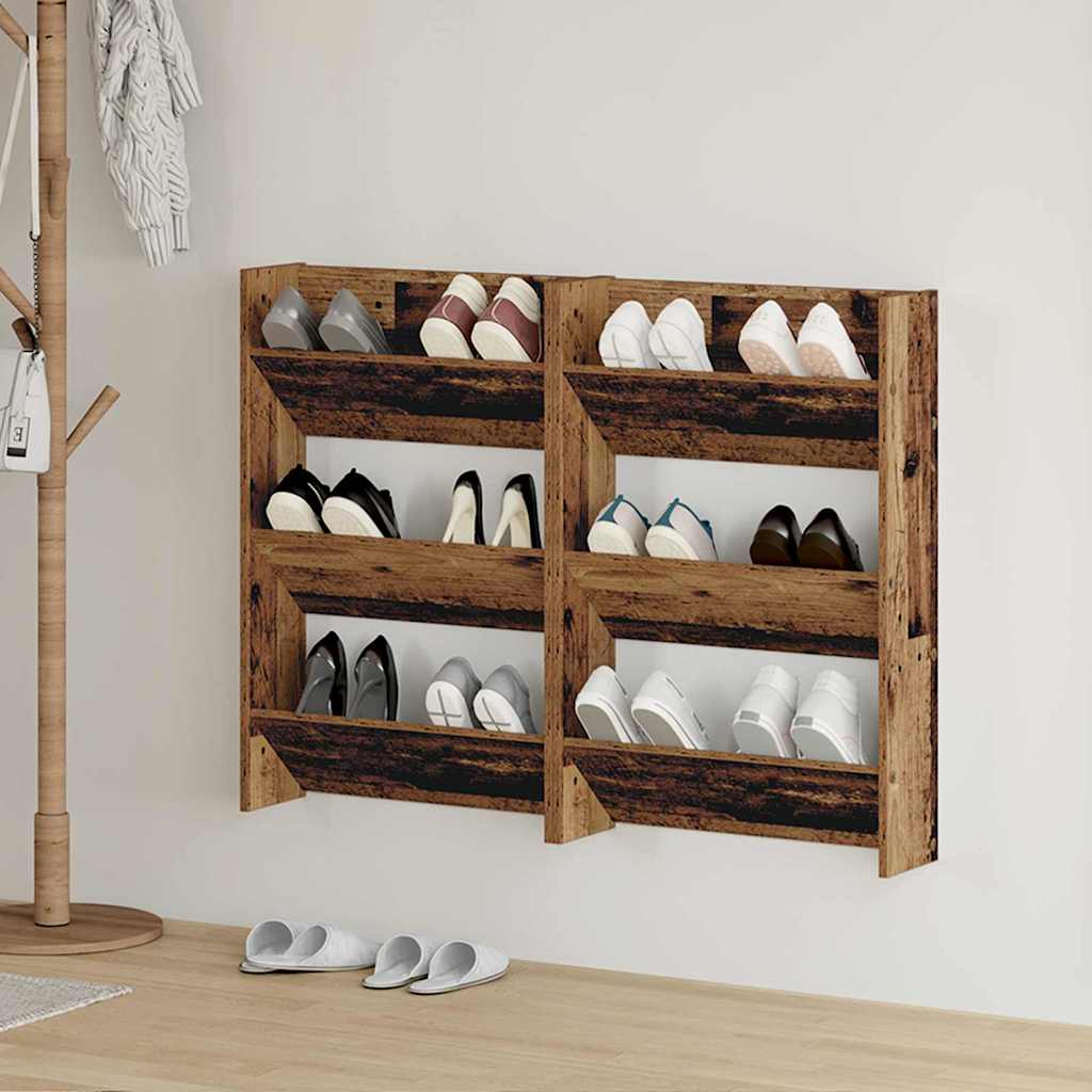 Schoenenkast 2 pcs Oudhout 60 x 18 x 90 cm Bewerkt hout is nu te koop bij PeponiXL, paradijselijk wonen!