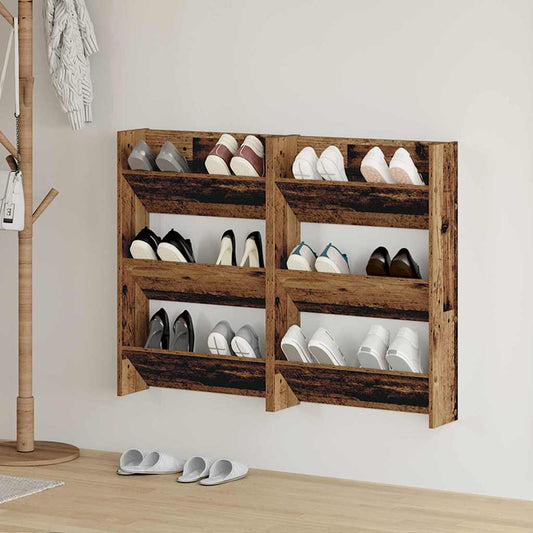 Schoenenkast 2 pcs Oudhout 60 x 18 x 90 cm Bewerkt hout is nu te koop bij PeponiXL, paradijselijk wonen!