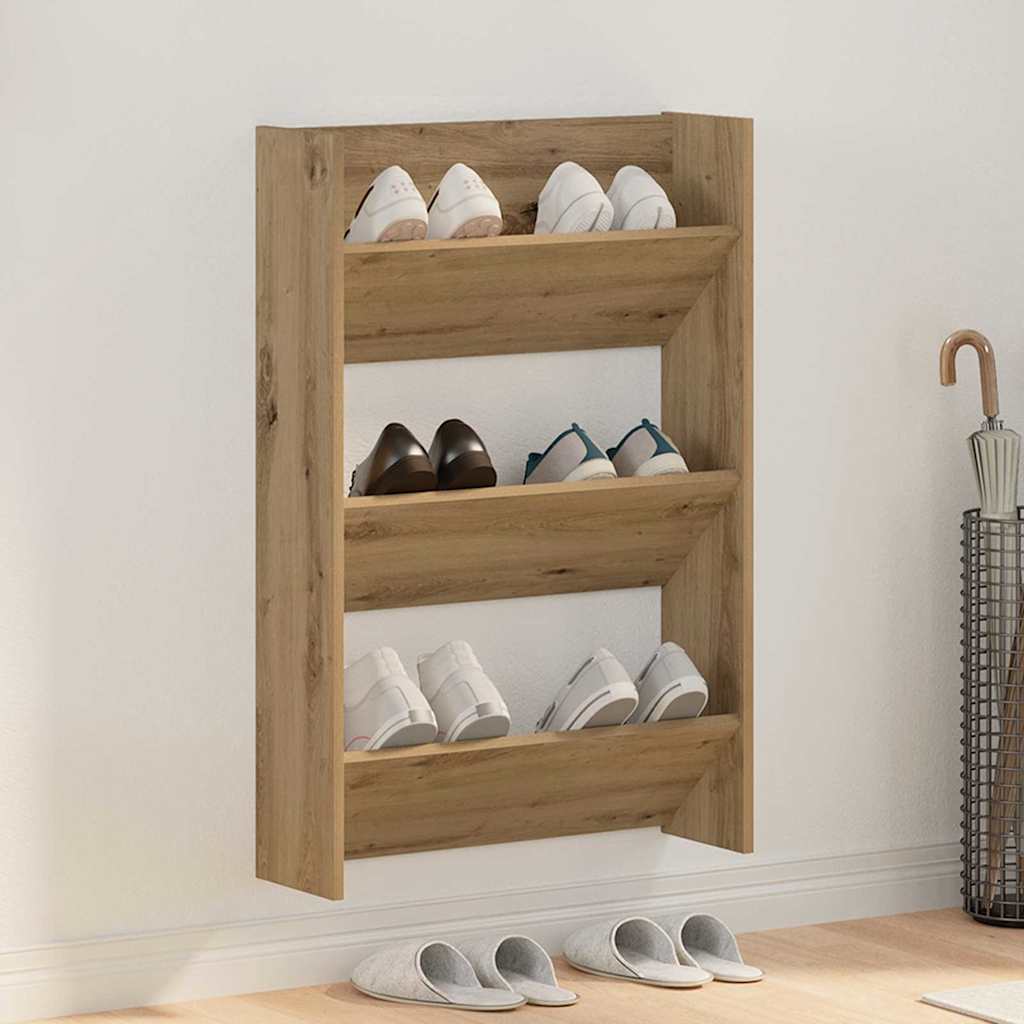 Schoenenkast Artisan Eiken 60 x 18 x 90 cm Bewerkt hout is nu te koop bij PeponiXL, paradijselijk wonen!