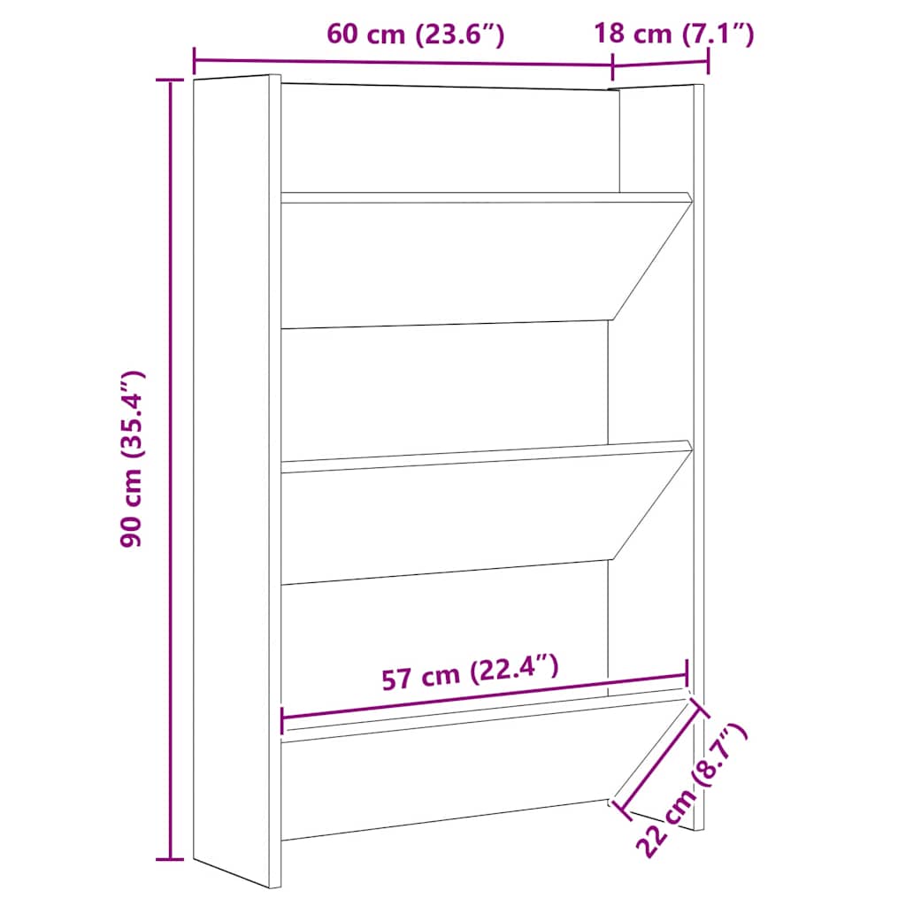 Schoenenkast Artisan Eiken 60 x 18 x 90 cm Bewerkt hout is nu te koop bij PeponiXL, paradijselijk wonen!