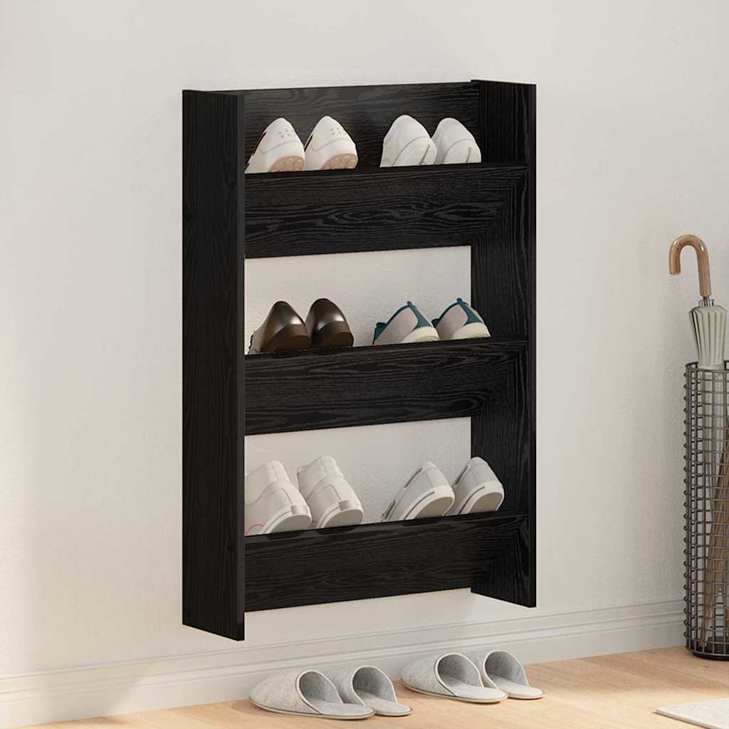 Schoenenkast met plank Zwart Eiken 60 x 18 x 90 cm Bewerkt hout is nu te koop bij PeponiXL, paradijselijk wonen!