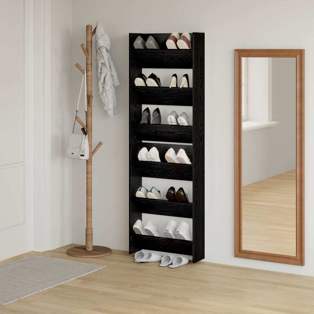 Schoenenkast 2 pcs Zwart Eiken 60 x 18 x 90 cm Bewerkt hout is nu te koop bij PeponiXL, paradijselijk wonen!