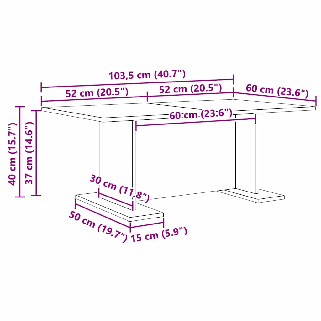 Salontafel Zwart eiken 103,5 x 60 x 40 cm Bewerkt hout is nu te koop bij PeponiXL, paradijselijk wonen!