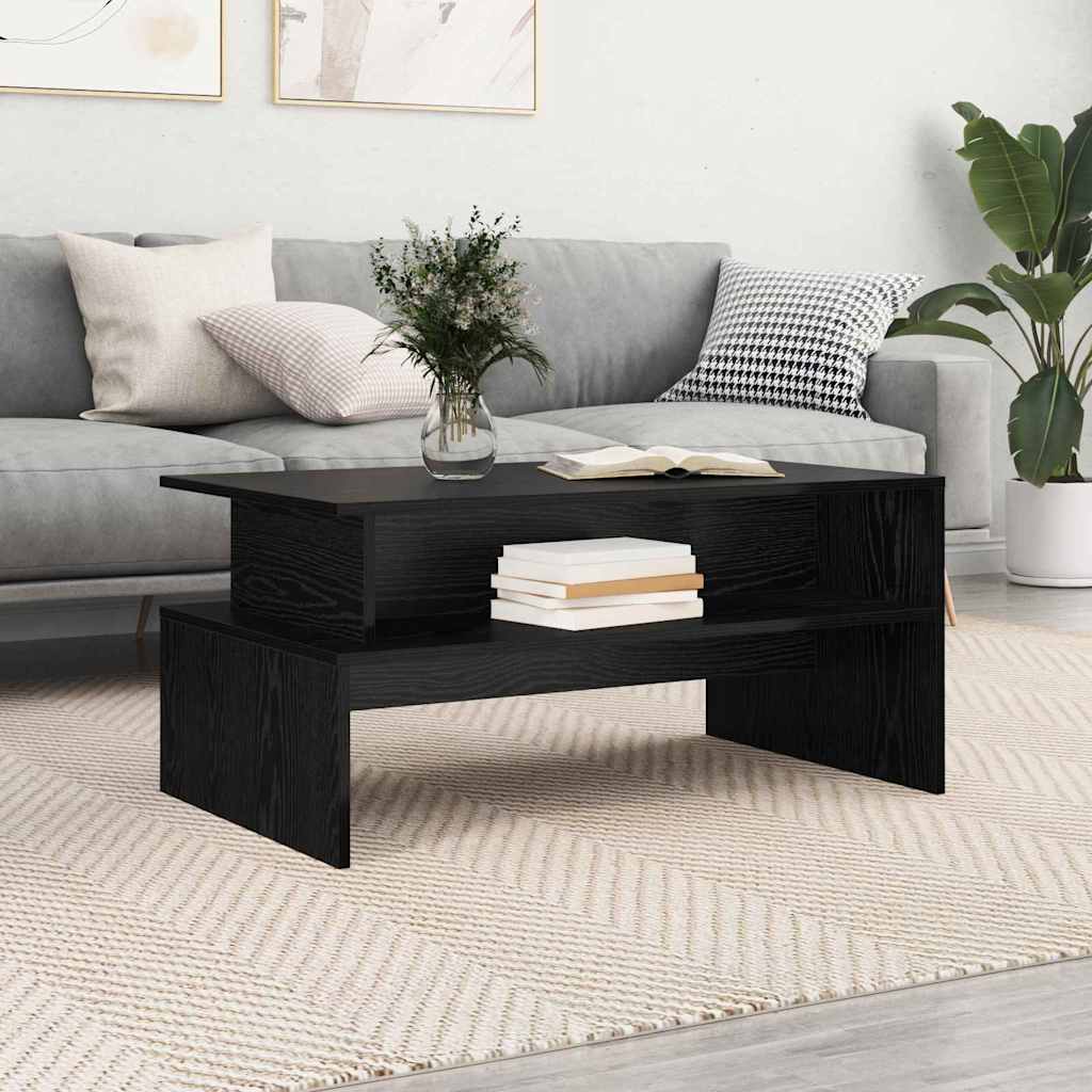 Salontafel Zwart Eiken 90 x 55 x 42,5 cm Bewerkt hout is nu te koop bij PeponiXL, paradijselijk wonen!