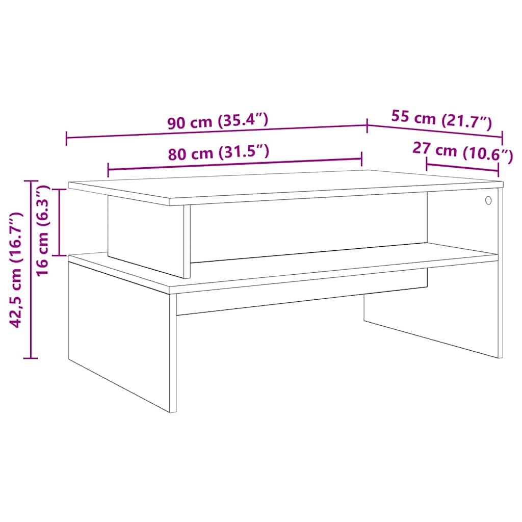 Salontafel Zwart Eiken 90 x 55 x 42,5 cm Bewerkt hout is nu te koop bij PeponiXL, paradijselijk wonen!
