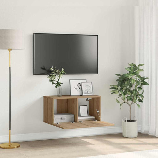 Tv-meubelset Wandgemonteerd Bruin 60 x 30 x 30 cm Bewerkt hout is nu te koop bij PeponiXL, paradijselijk wonen!