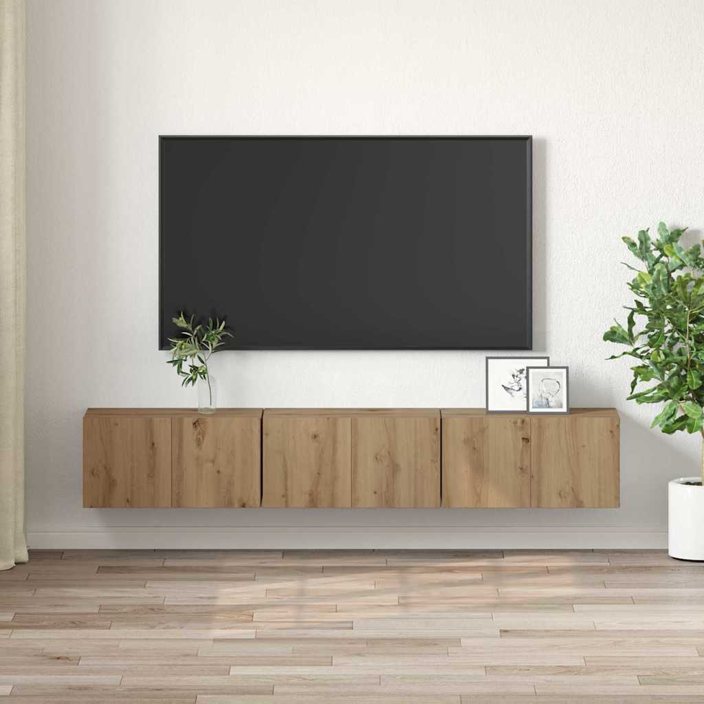 Tv-meubelset 3 pcs Bruin 60 x 30 x 30 cm Bewerkt hout is nu te koop bij PeponiXL, paradijselijk wonen!