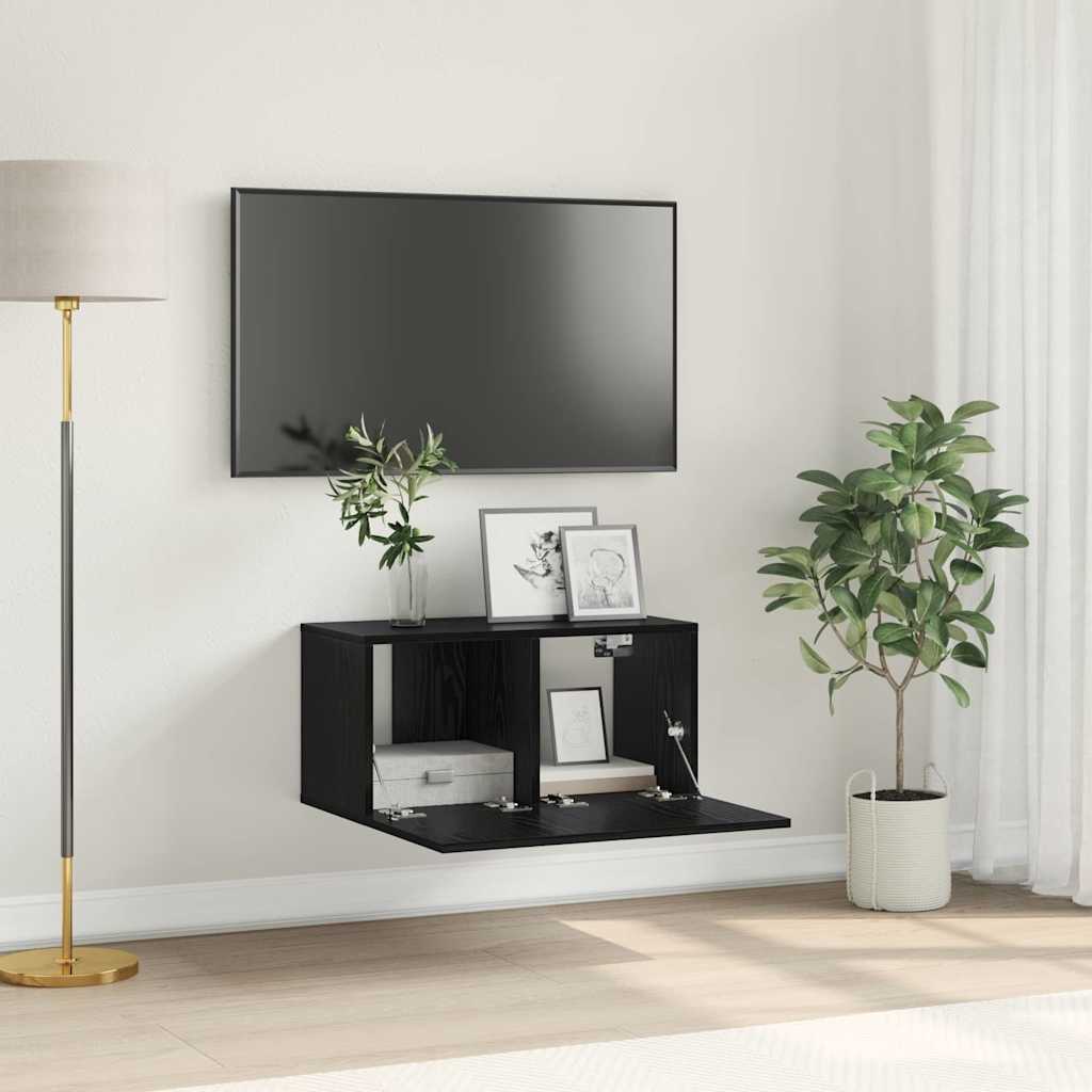 Tv-meubelset Wandgemonteerd Zwart 60 x 30 x 30 cm Bewerkt hout is nu te koop bij PeponiXL, paradijselijk wonen!