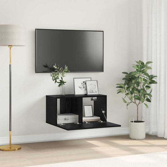 Tv-meubelset Wandgemonteerd Zwart 60 x 30 x 30 cm Bewerkt hout is nu te koop bij PeponiXL, paradijselijk wonen!