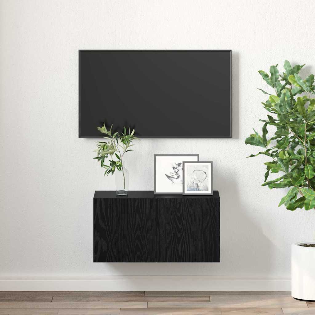 Tv-meubelset Wandgemonteerd Zwart 60 x 30 x 30 cm Bewerkt hout is nu te koop bij PeponiXL, paradijselijk wonen!