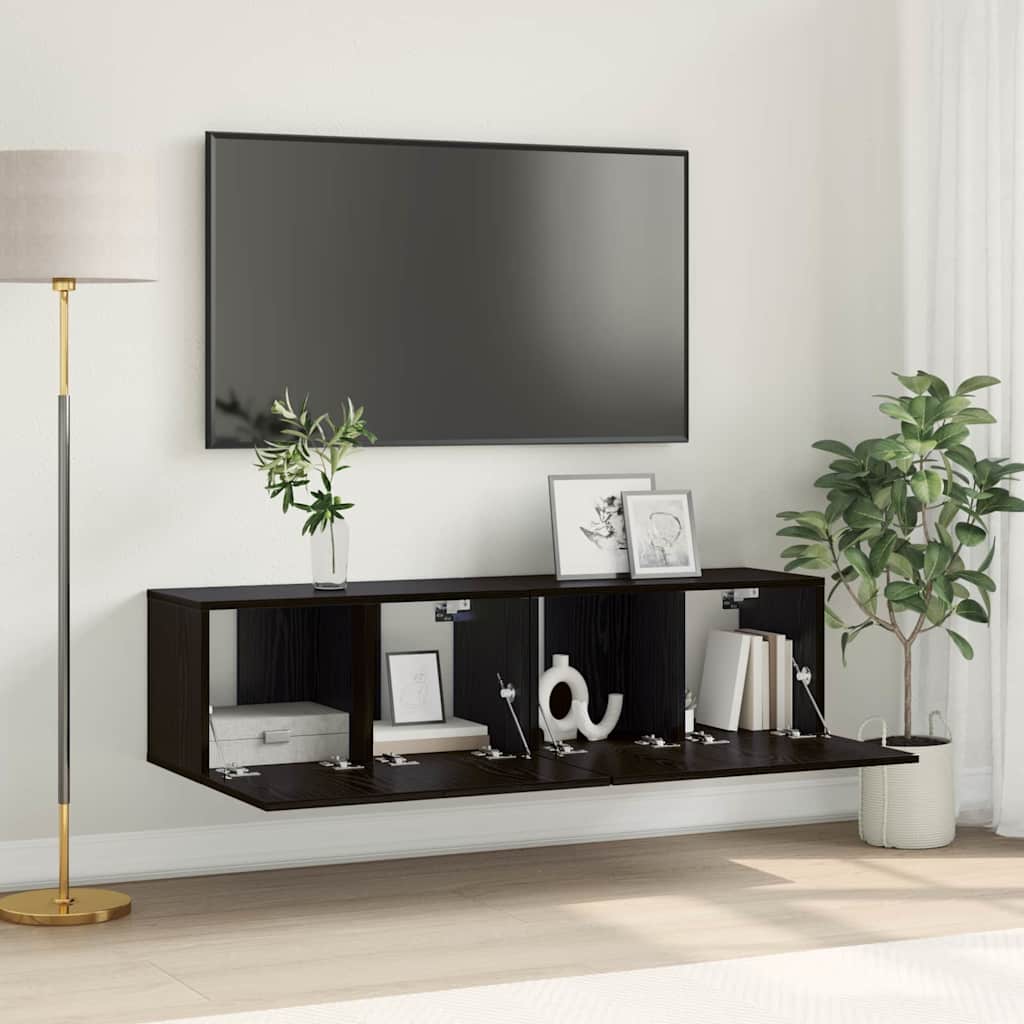 Tv-meubelset 2 pcs Zwart 60 x 30 x 30 cm Bewerkt hout is nu te koop bij PeponiXL, paradijselijk wonen!
