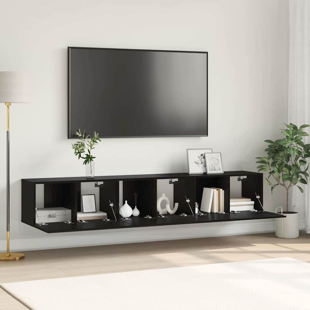 Tv-meubelset 3 pcs Zwart 60 x 30 x 30 cm Bewerkt hout is nu te koop bij PeponiXL, paradijselijk wonen!