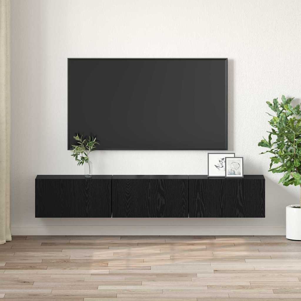 Tv-meubelset 3 pcs Zwart 60 x 30 x 30 cm Bewerkt hout is nu te koop bij PeponiXL, paradijselijk wonen!
