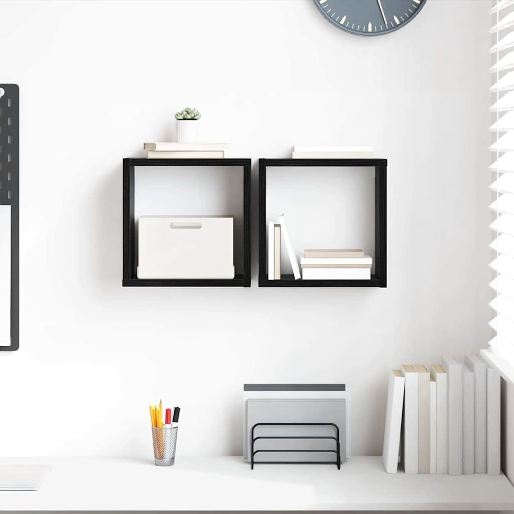 Wandschappen met plank Wandgemonteerd Zwart Eiken Bewerkt hout is nu te koop bij PeponiXL, paradijselijk wonen!