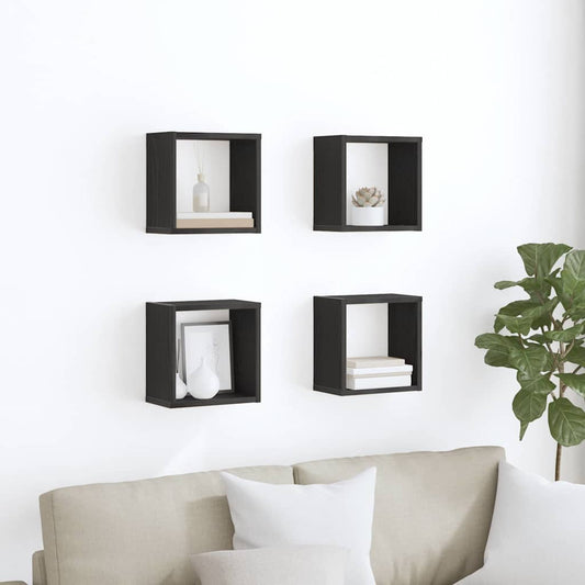 Wandschappen met plank 4 pcs Zwart Eiken Bewerkt hout is nu te koop bij PeponiXL, paradijselijk wonen!